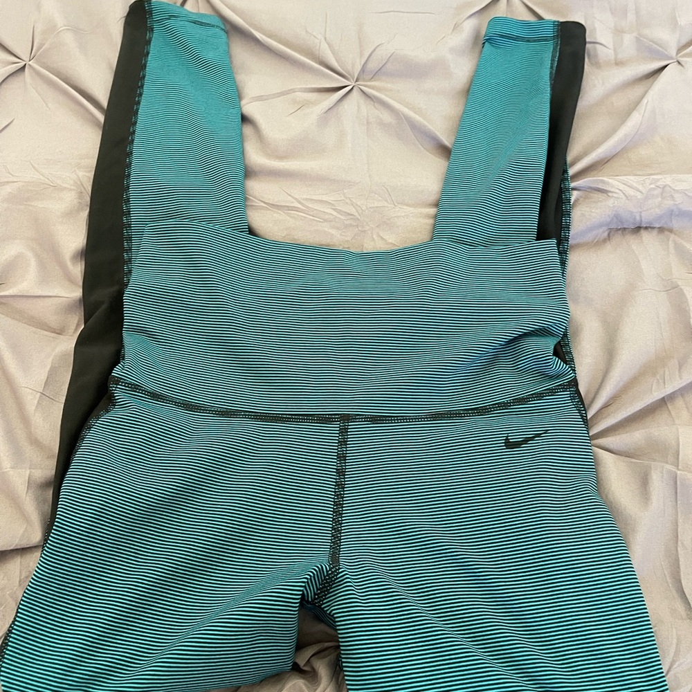 Nike Teal and Black Striped Leggings
